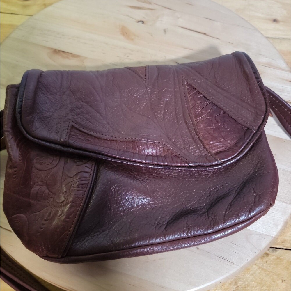 VTG Bag Brown Embossed Leather Shoulder Crossbody Bag Reddish